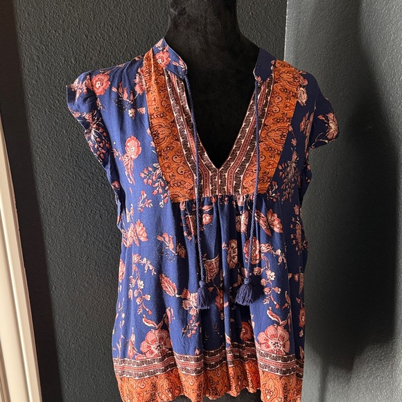 Gypsies & Moondust Bohemian Floral Blouse - Navy and Rust - Picture 6 of 7